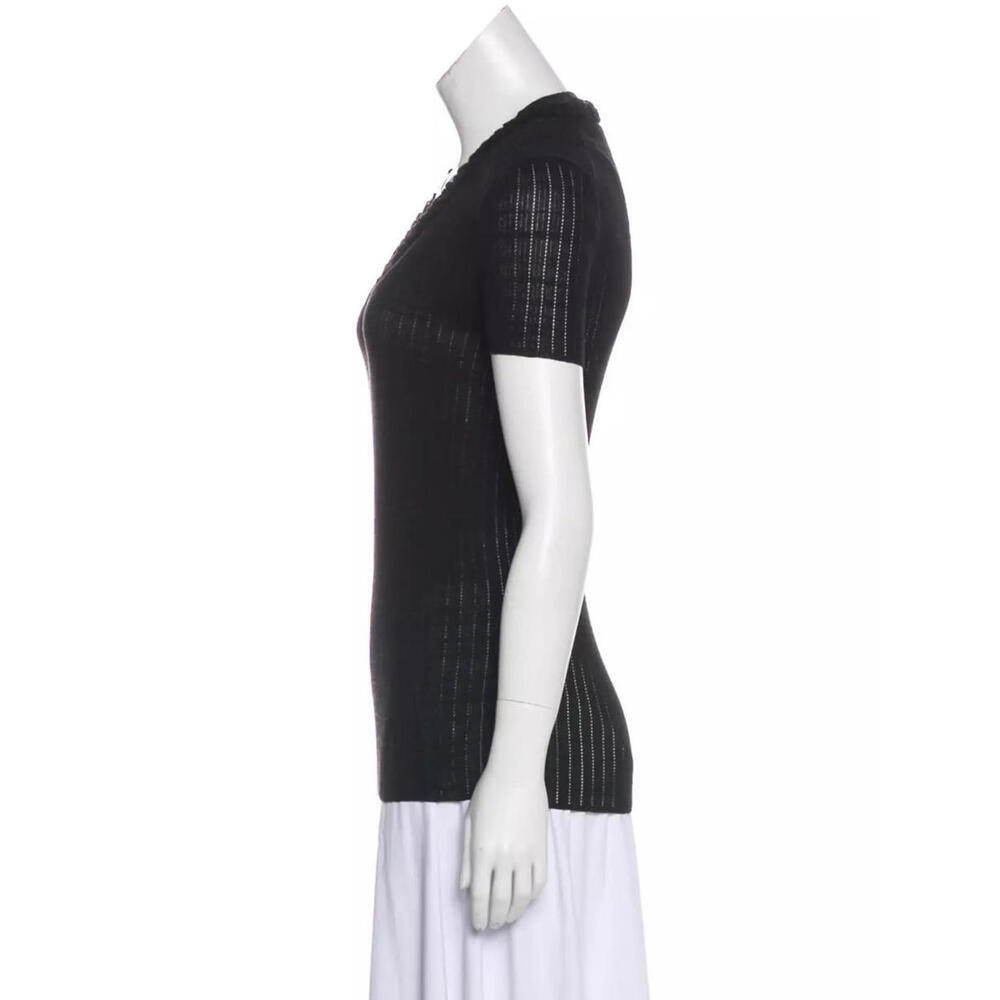2009 CHANEL 09P Black Rib Knit Top V-Neck Shirt FR-34 US-2 Cotton Short Sleeve - Picture 4 of 7